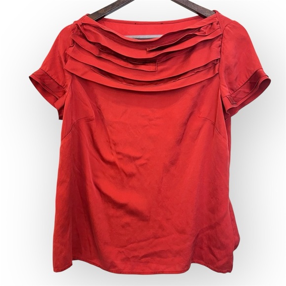 Ellie Tahari silk blend blouse, burnt orange, stretchy ,size Medium - Picture 1 of 10